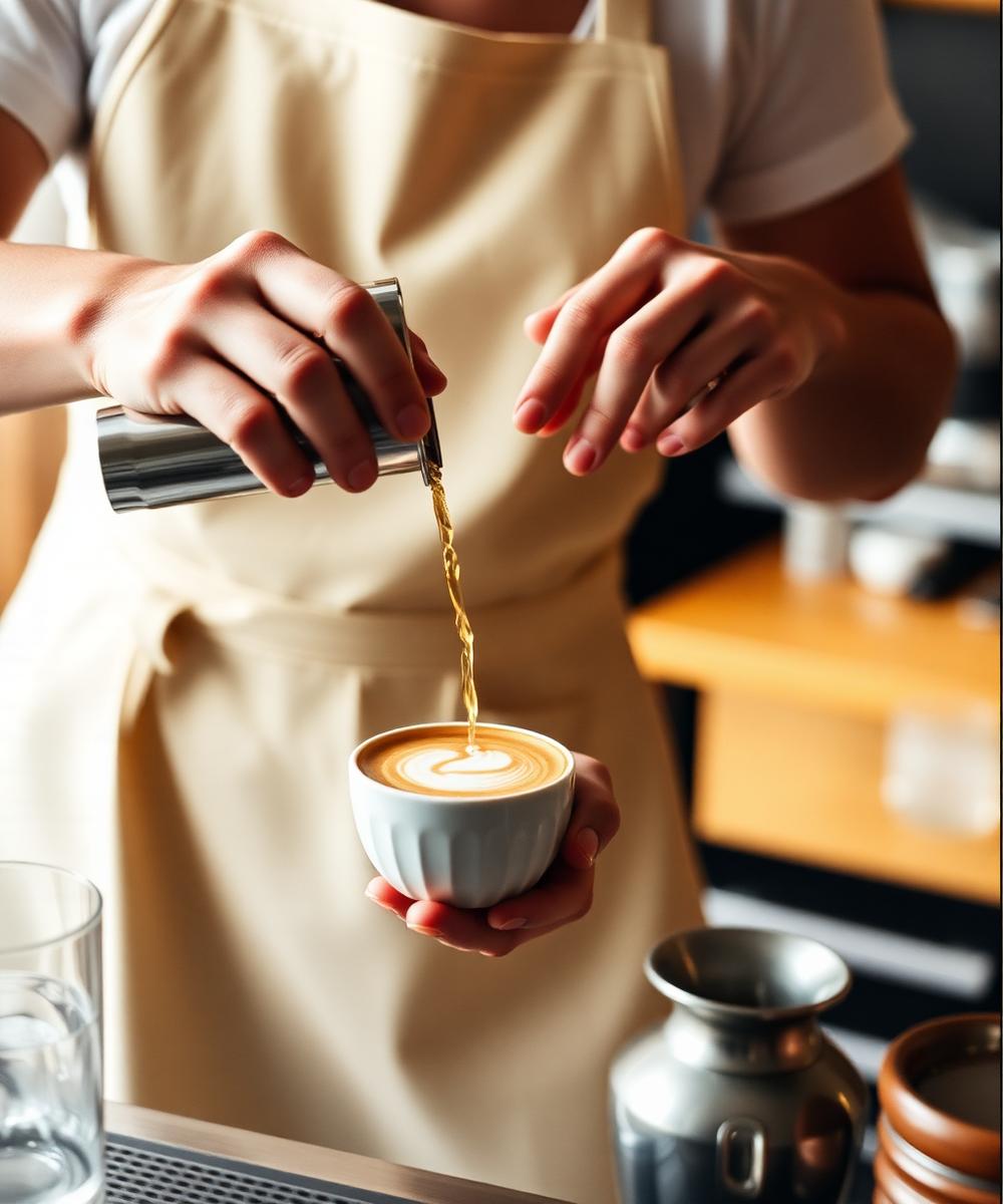 Barista pouring a latte